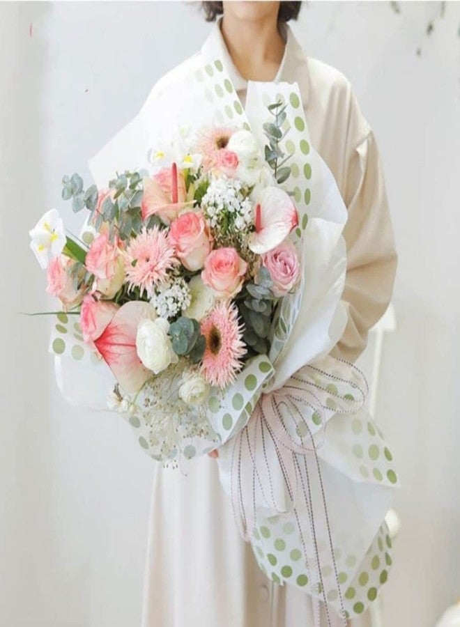 اويسيس أواسيس - 20 ورقة تغليف باقات زهور فاخرة مقاومة للماء على الطراز الكوري (58 سم × 58 سم، 60 ميكرون) | تصميم منقط، ورق تغليف هدايا للزهور وورق تغليف هدايا يمكنك صنعه بنفسك لعيد الحب - أخضر - Image 3